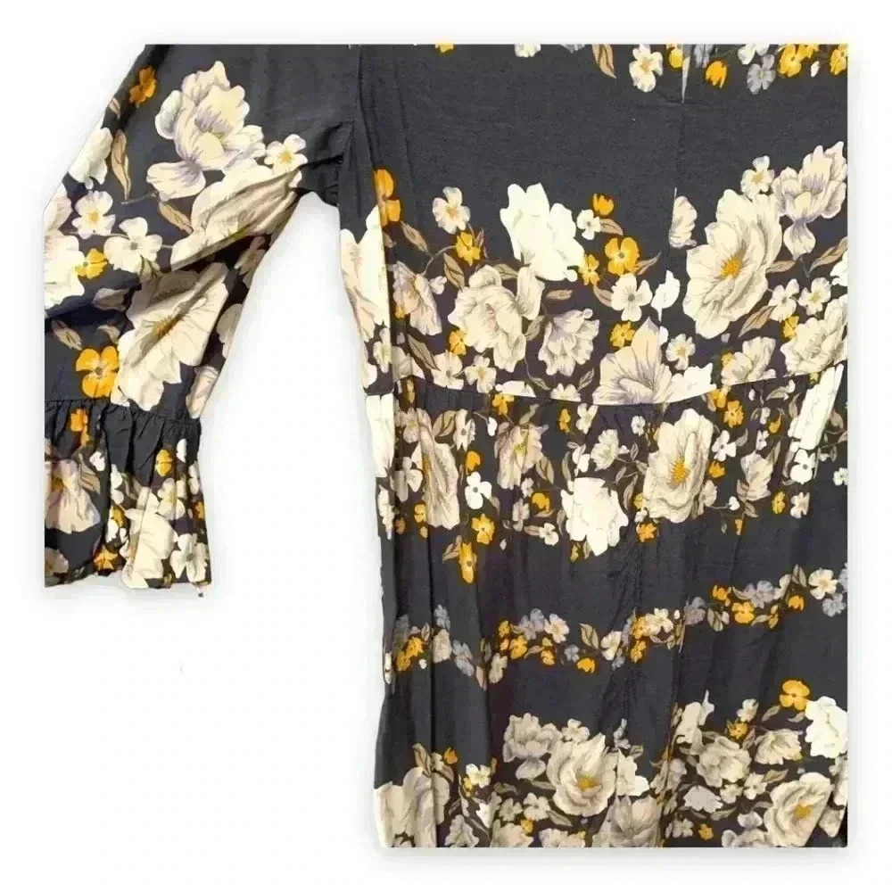 Old Navy 3/4 Ruffle Sleeve Gray with Floral Print Back Cutout Mini Dress - Picture 9 of 9
